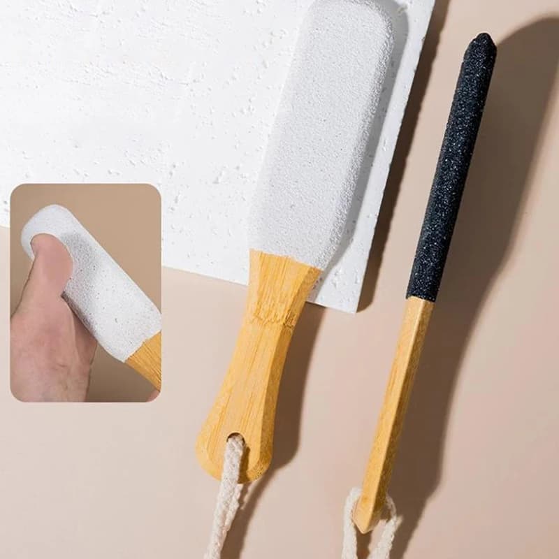 1Pc 360° Natural Pumice Stone Foot File Bamboo Handle Pedicure Exfoliator Callus Dead Skin Remover Foot Scrubber Care Set