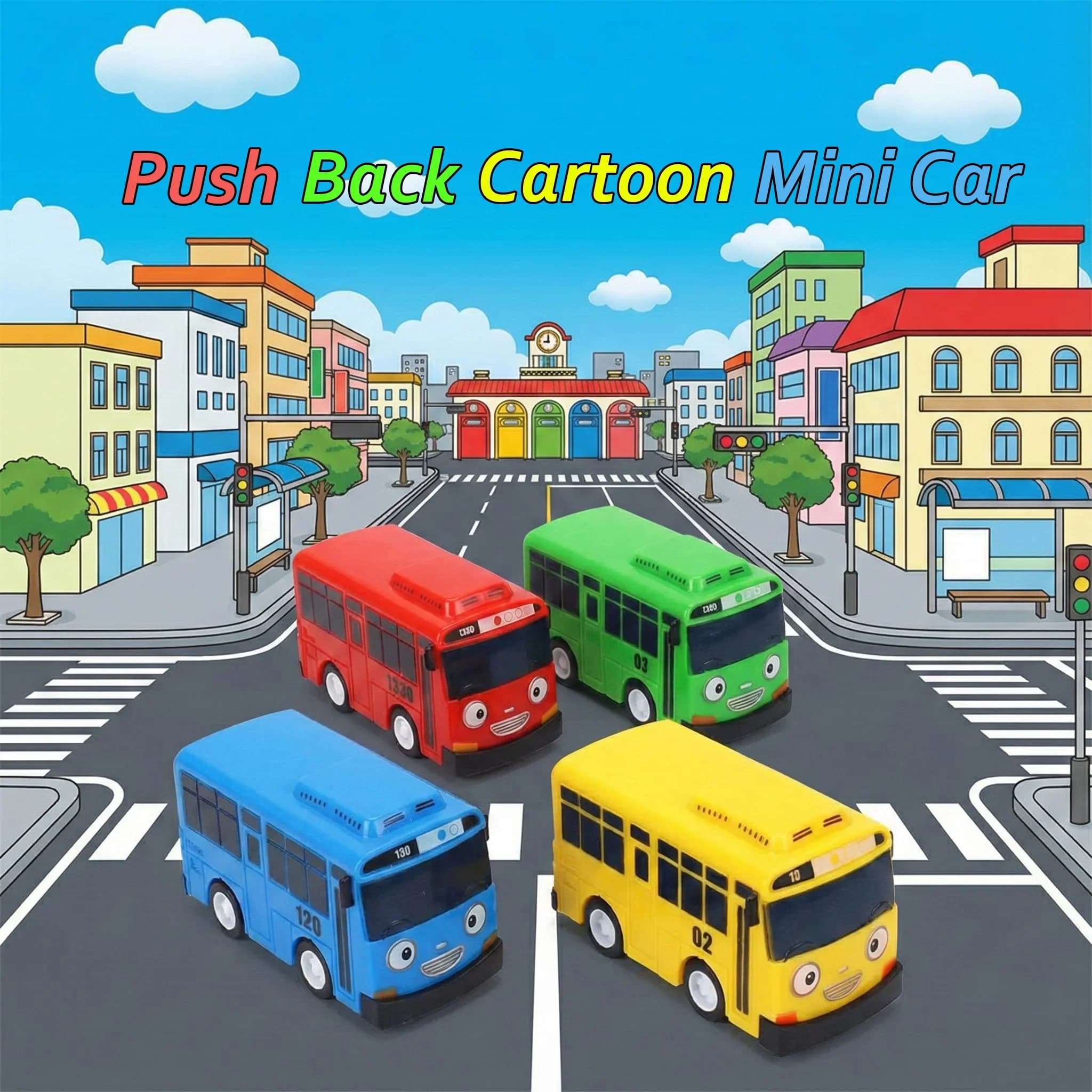 Mini Set di Giocattoli Bus Tayo a Retrocarica per Bambini, Veicolo Giocattolo Cartoonesco, Set Educativo sul Traffico, Regalo Divertente per l'Apprendimento Prescolare