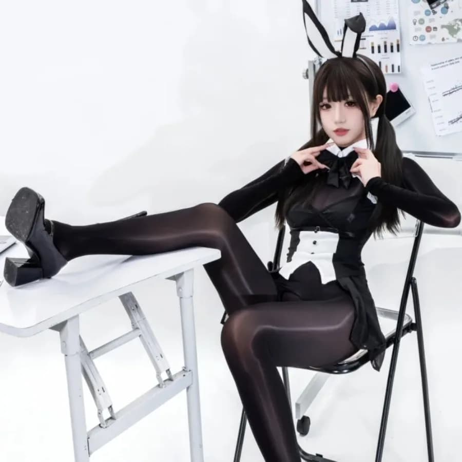 Anime Coffee Bar Bunny Girl Maid Uniform Women Sexy Black Maidservant Jumpsuit Outfits Halloween Dress Up Party Cosplay Costume