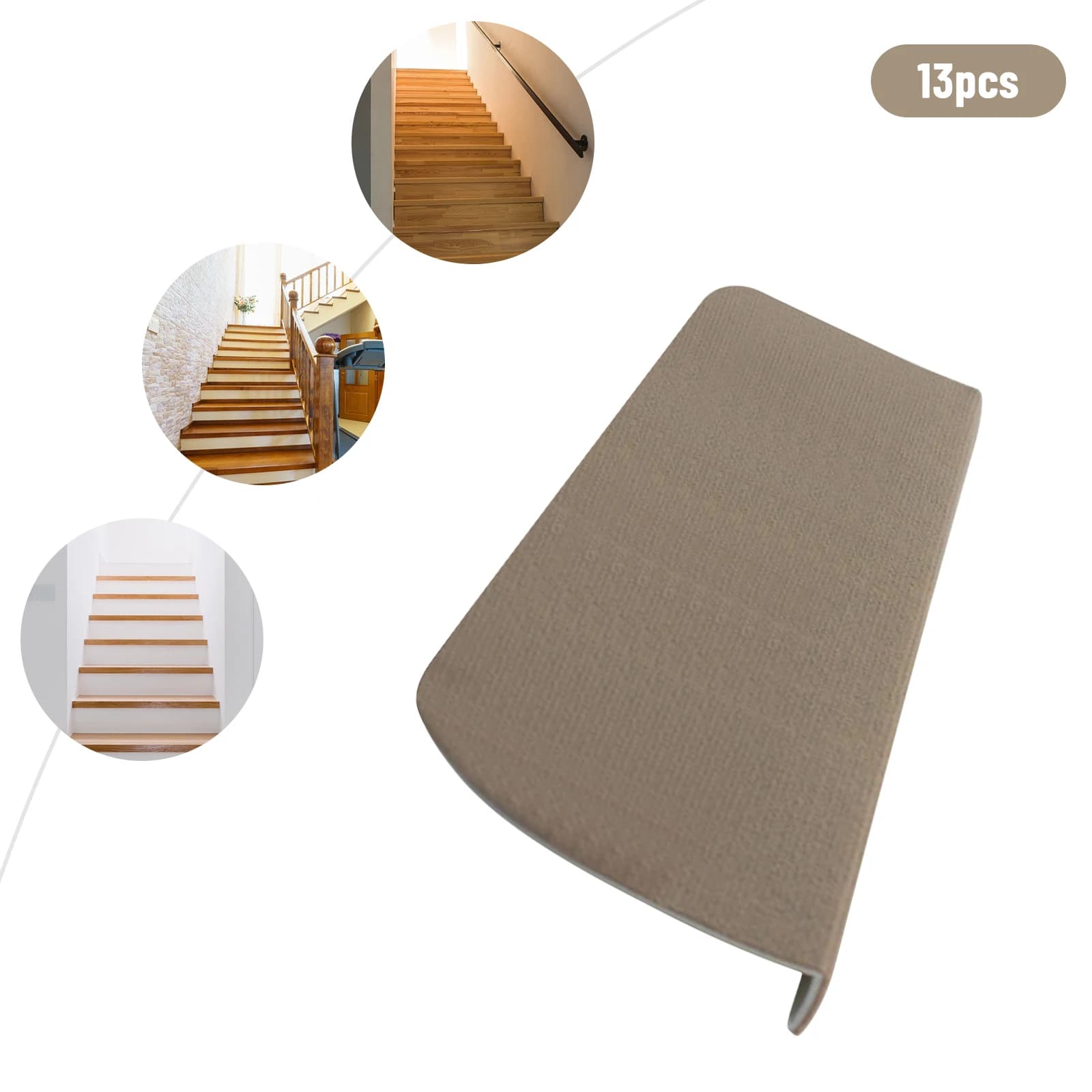 13pcs Stair Treads Carpet, Stair Step Rug, Non-Slip Stair Mats, Indoor Outdoor, Pet Child Safety, Absorb Sound, Self-Adhesive
