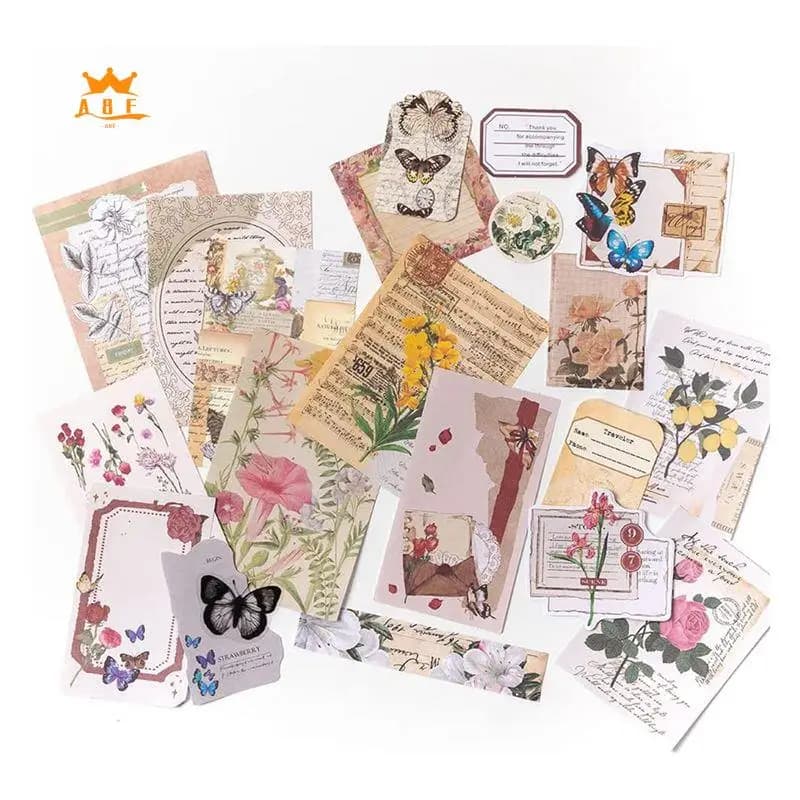 A08E-260Pcs Vintage Scrapbooking Stickers Pack,DIY Retro Journaling Supplies Stickers Kit,Flowers Scrapbook Paper Accessories