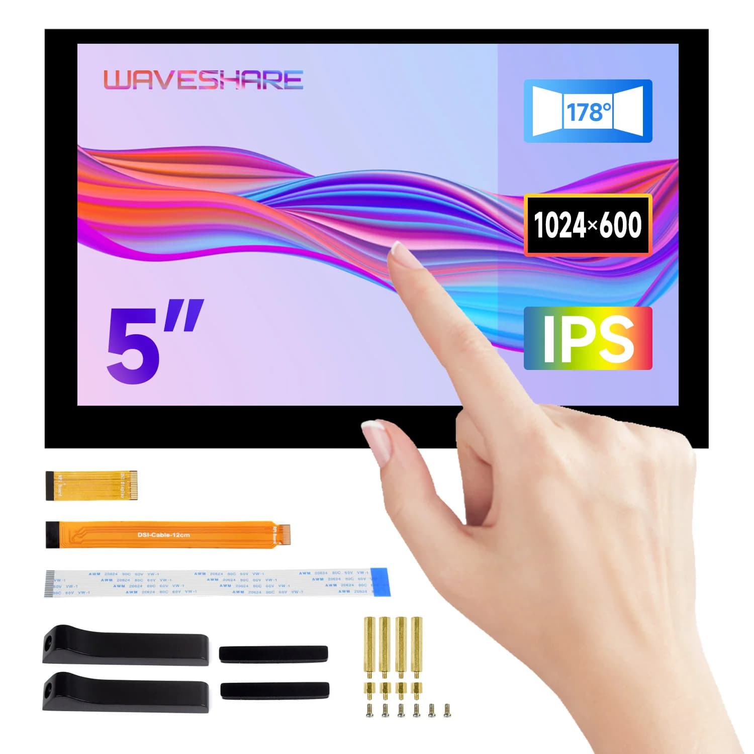 Waveshare 5inch Capacitive Touch Display For Raspberry Pi, DSI, IPS Panel, 1024x600 Display for Raspberry Pi 5/4B/3B+/3A+