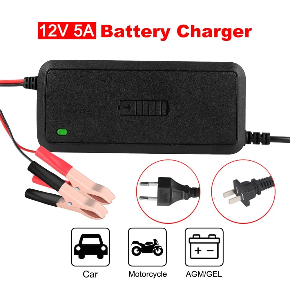 Caricabatterie per batterie di accumulo da 75 W 12 V 3 fasi 5A Ricarica rapida Batteria al piombo AGM Manutenzione Caricabatteria per auto per camion Automatico