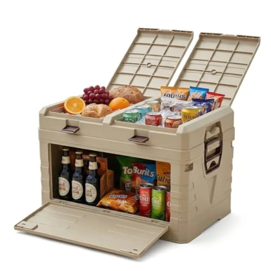Cesta portaoggetti pieghevole SolarPlay da 60L con coperchio e maniglie per organizzare il bagagliaio, ideale per picnic all'aperto, auto e camper.