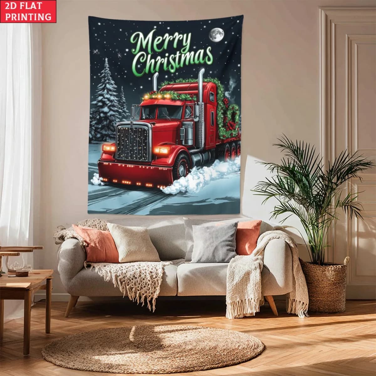 Christmas Red Truck Holiday Tapestry Merry Christmas Decor Winter Snow Scene Wall Art Living Room Home Decoration Festive Gift