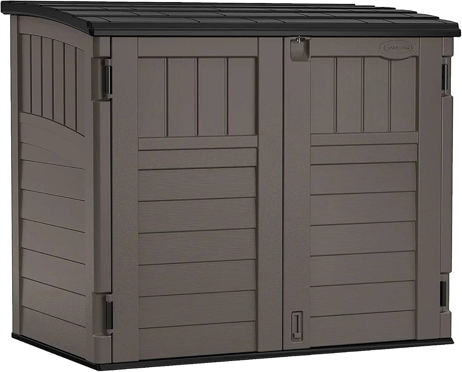 Outdoor Storage Shed For Backyard Garden Horizontal Portable Utility Deck Cabinet Tool Box Equipment Organizer Bin Lockable Double Doors Stoney Grey