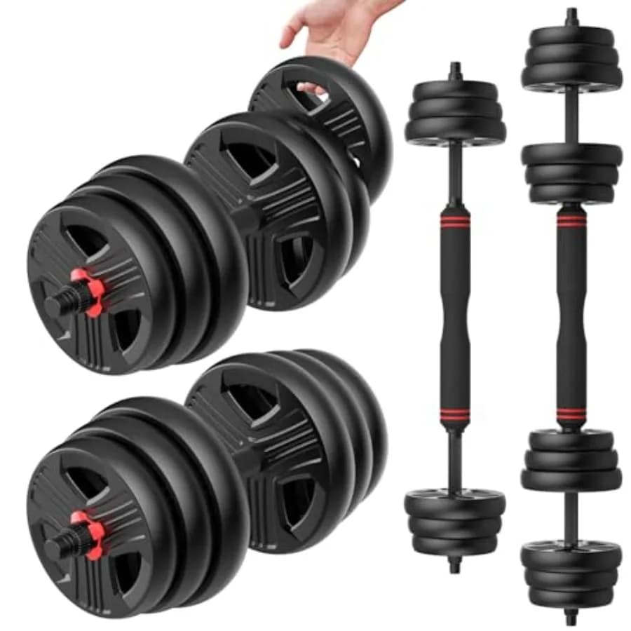 Manubrio Regolabile 20/30/40/60/80 libbre, Set di Pesi Liberi con Connettore, Design 3-in-1 per Allenamento con Manubri, Bilancieri e Piastre Pesi