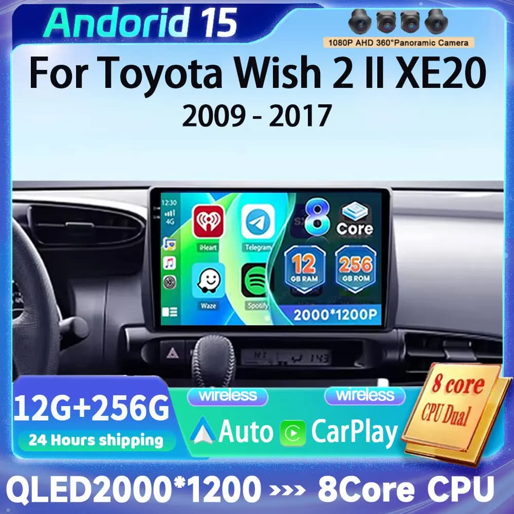 Stereo di navigazione No 2din Per Toyota Wish 2 II XE20 2009 - 2017 Lettore video multimediale Android 15 Autoradio GPS DVD 2din