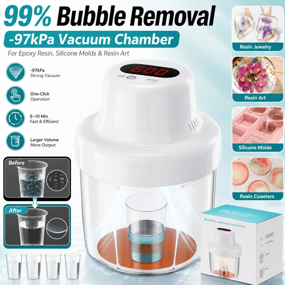 Resin Bubble Remover Vacuum Chamber-97kPa High Pressure, 99% Bubble Removal for Epoxy Resin Casting Silicone Molds, Jewelry Make