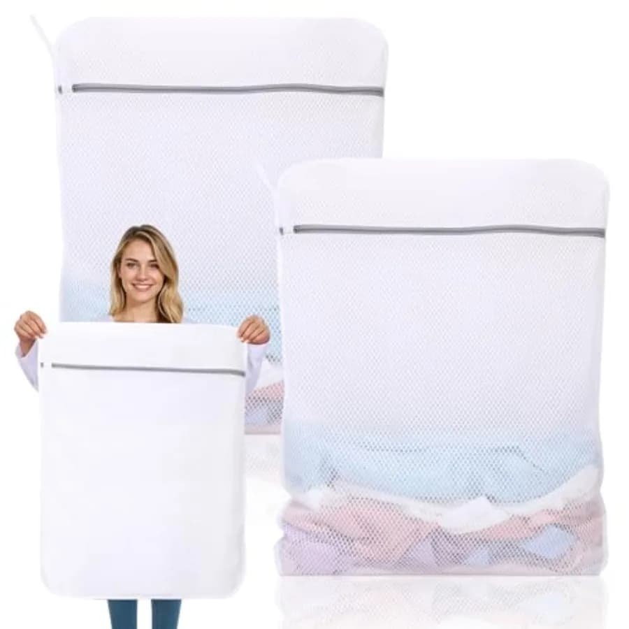 2 Pack XX-Large Mesh Laundry Bags for Delicates, 24 x 32 Inch Reusable Laundry Bag Durable Wash Bags for Washing Machine for Co