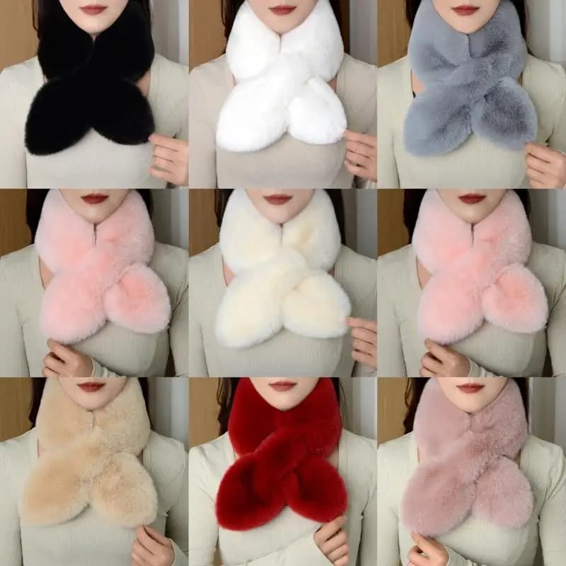 Women's scarf in fake rabbit fur; Winter essential elements; Scald neck in soft plush solid color; Christmas gifts ideal for girls.