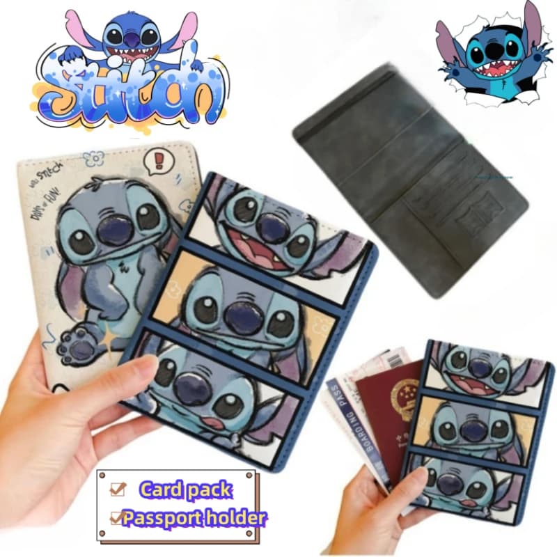 Lilo & Stitch Stitch Porta carte creativo Porta passaporto portatile Porta documenti multifunzionale per viaggi da uomo e da donna