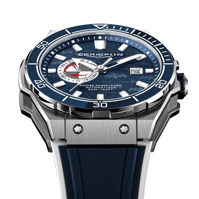 CERIEPON Men's Automatic Mechanical Watch 5ATM Waterproof Luminous Sapphire Glass Ceramic Fashionable Diving Watch Blue Planet