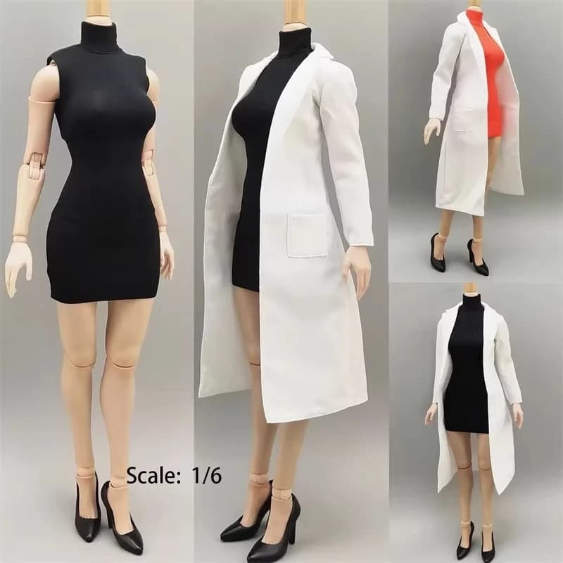 Disponibile Modello di Abbigliamento in Scala 1/6 per Soldatessa, Gonna Lunga Senza Maniche con Collo Alto e Cappotto Bianco per Action Figure da 12 Pollici
