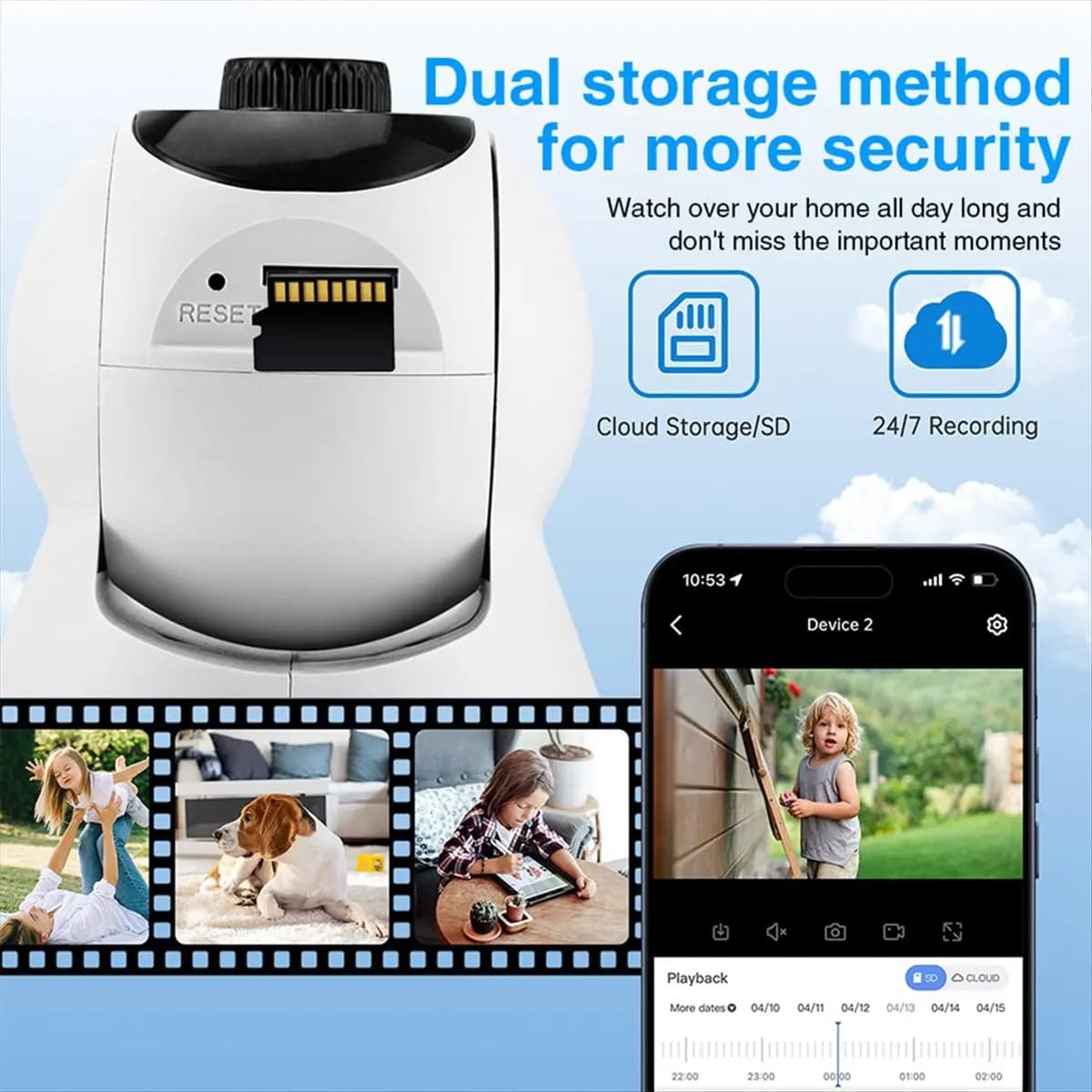 (BAAY) Telecamera IP PTZ wireless da 2 MP a colori con rilevamento umanoide AI, tracciamento automatico, monitor per bambini, telecamera di sicurezza domestica