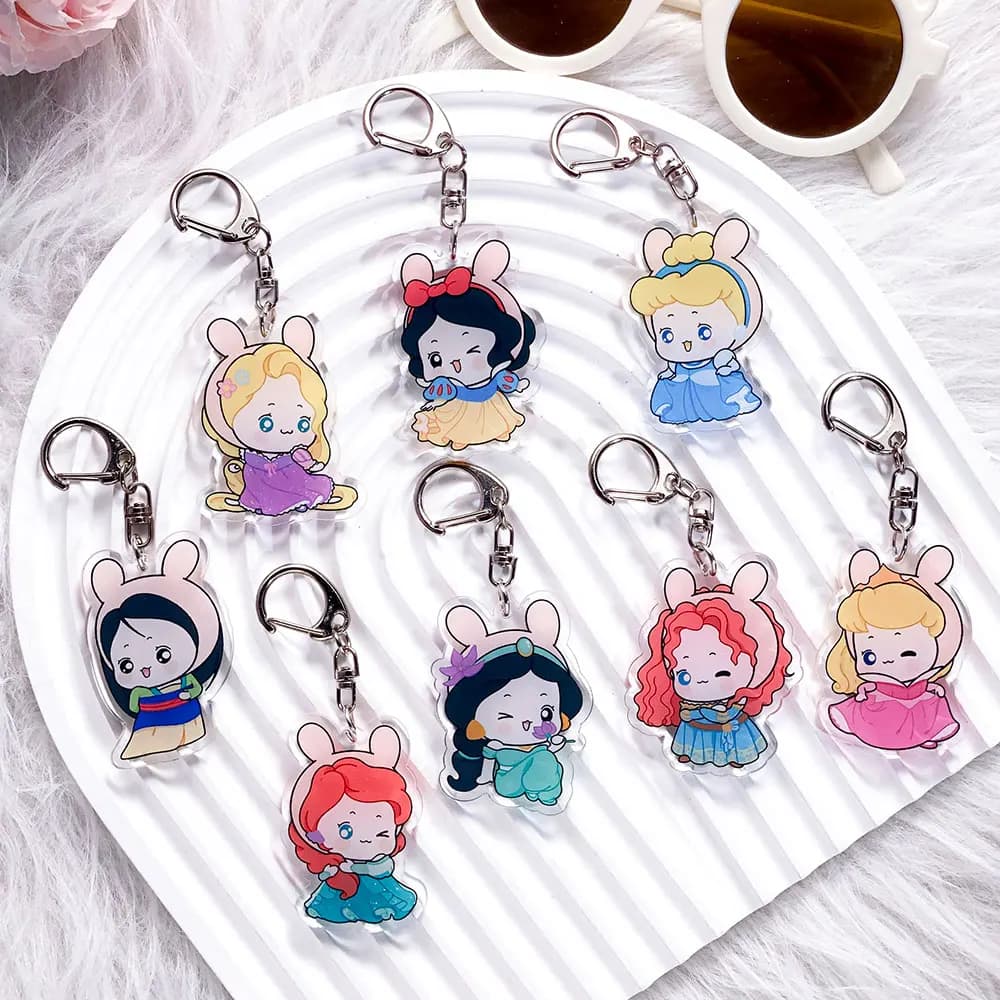 8 Pezzi Portachiavi in Acrilico Disney Princess Alice Merida Rapunzel, Accessori per Borse, Portachiavi per Zaini, Regalo per Fan e Amici