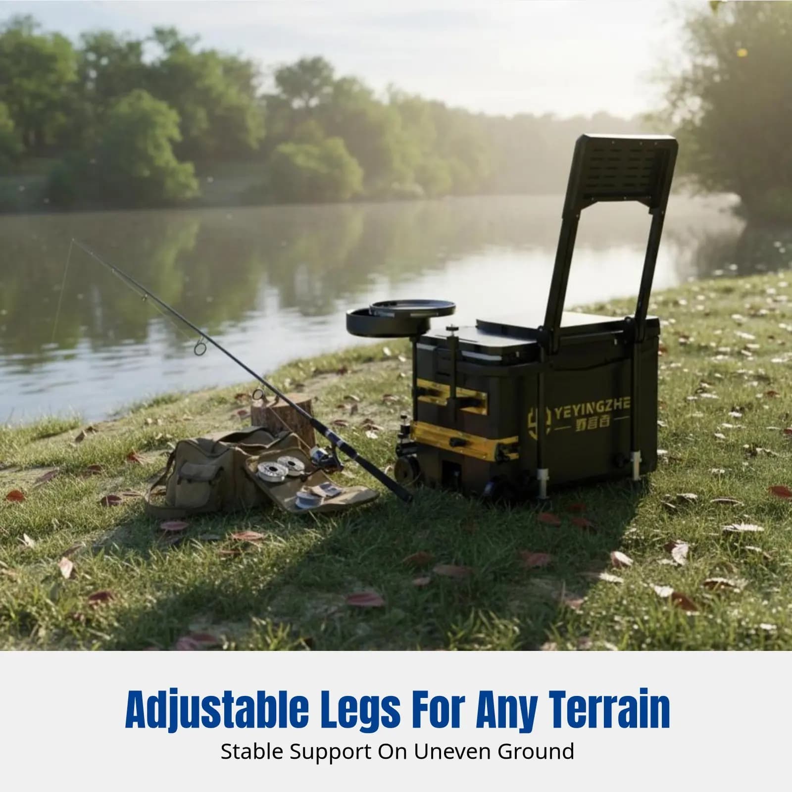 Fishing Equipment Box 2025, with Wheels, Lightweight, Multifunctional, Reinforced, Adjustable Legs, for Open Fishing