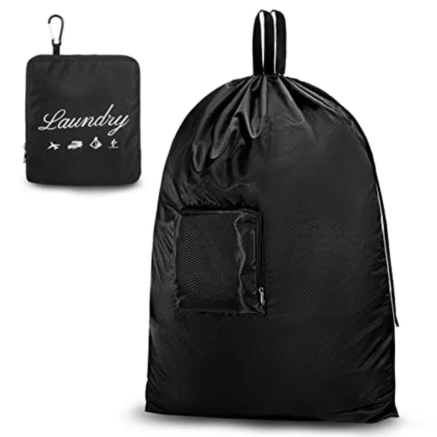 Borsa per biancheria da viaggio XL, organizer per vestiti sporchi extra large migliorato con manici e moschettone in alluminio per viaggi, campeggio, fitness