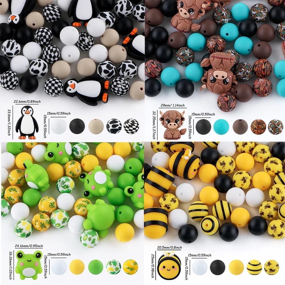 42 pz/lotto 3D Animale Rana/Ape/Vacca Piccola/Stampato/Perline Rotonde Combinazione Set Per Gioielli FAI DA TE Braccialetto Portachiavi Penna Accessori