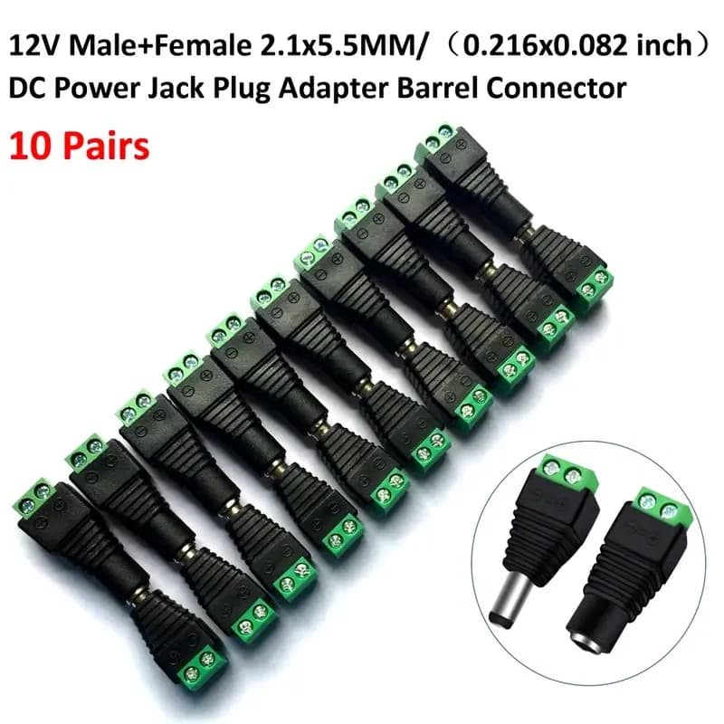 Connettore di alimentazione 12V Jack Presa Connettore Terminali DC maschio femmina Adattatore spina da 2,1 mm x 5,5 mm per telecamere CCTV LED