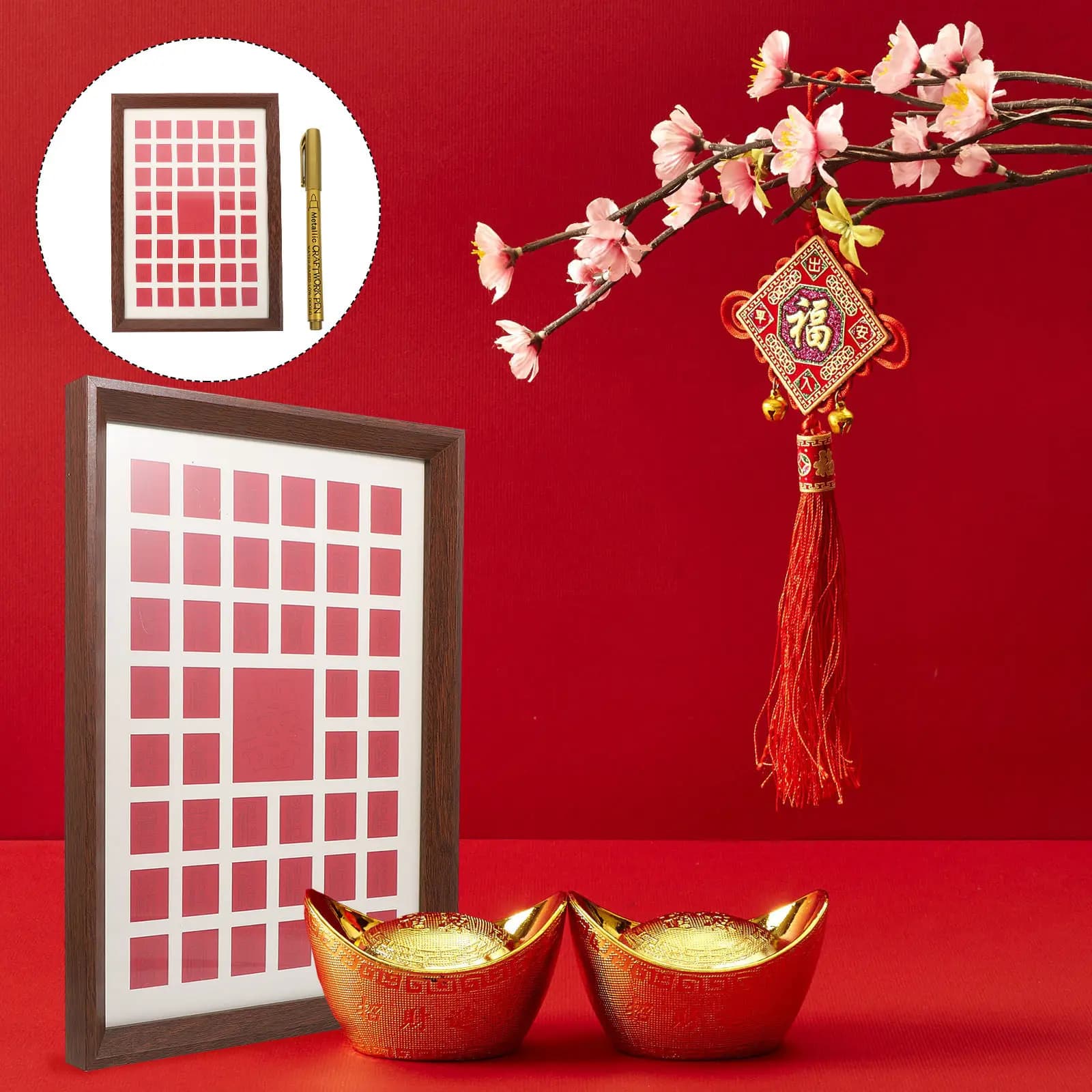 Set Decorativo con Cornice per Scritte Cinesi 'Xi', Regalo Fai-da-Te per Matrimoni, Decorazione Creativa per la Casa, Regalo Festivo Scritto a Mano