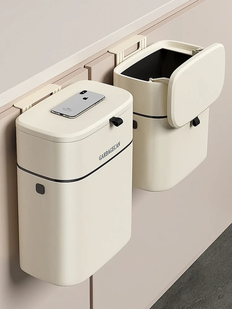Kitchen Trash Can Wall Mounted Hanging Trash Bin With Lid Garbage Can for Cabinet Under Sink Waste Garbage Compost Bin 7/8L