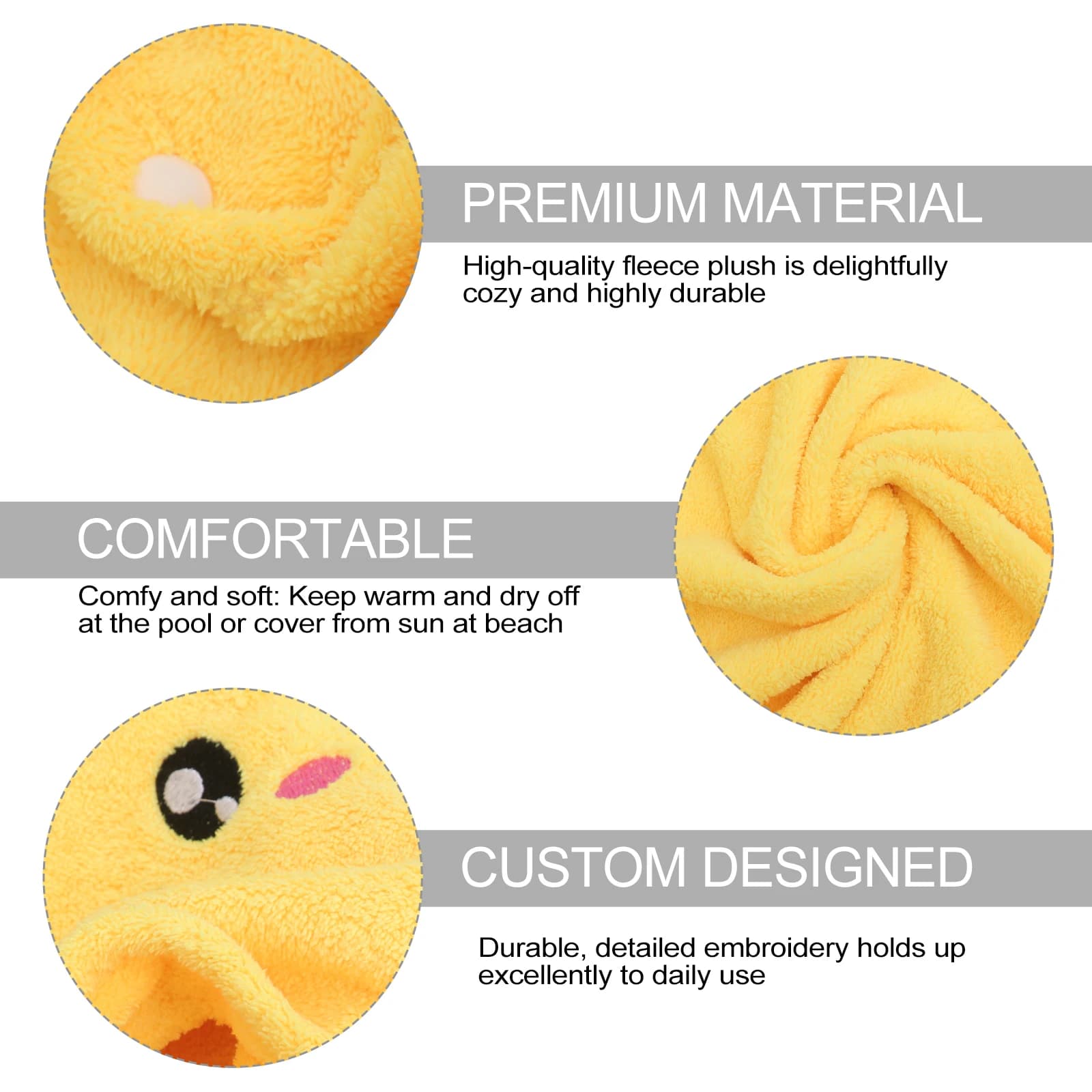 60x120 cm Coral Fleece Bath Towel Yellow Hooded Children's Bathrobe Towel Cartoon Design Beach Pool Swim Use for Kids