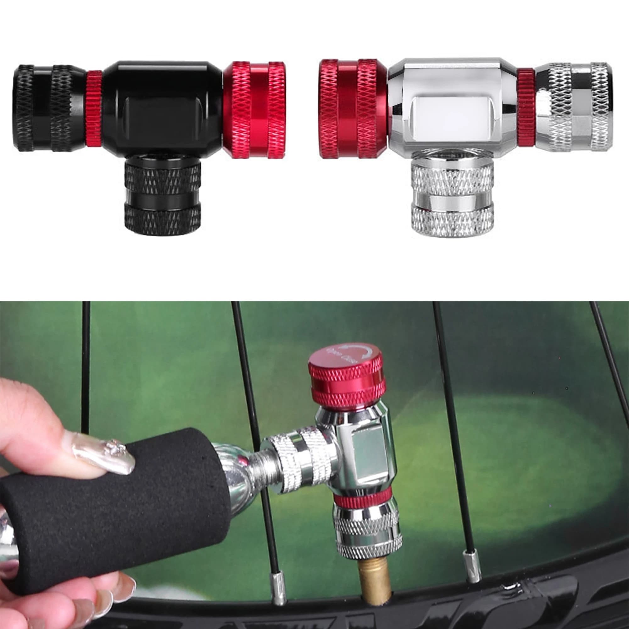 Mini pompa d'aria per bicicletta con gonfiatore CO2 per ciclismo all'aperto, pompa con valvola Schrader Presta a pompaggio rapido portatile per bici da strada MTB