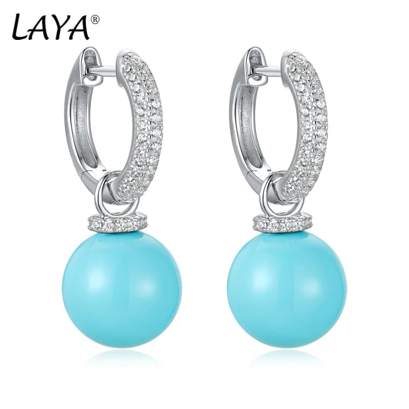 LAYA New Fashion Turquoise Earrings Zircon 100%925 Sterling Silver Silver plated lawrencium Earrings Women Jewelry Gift 2024