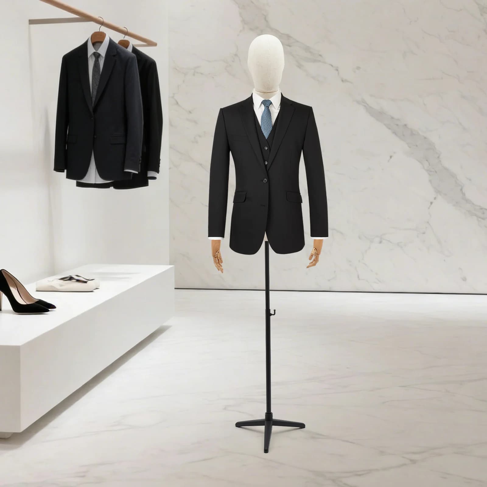 Adjustable Male mannequin with Treppiede Base from 53 to 76 Inches for Clothing Stores, Glasses and Exhibitions