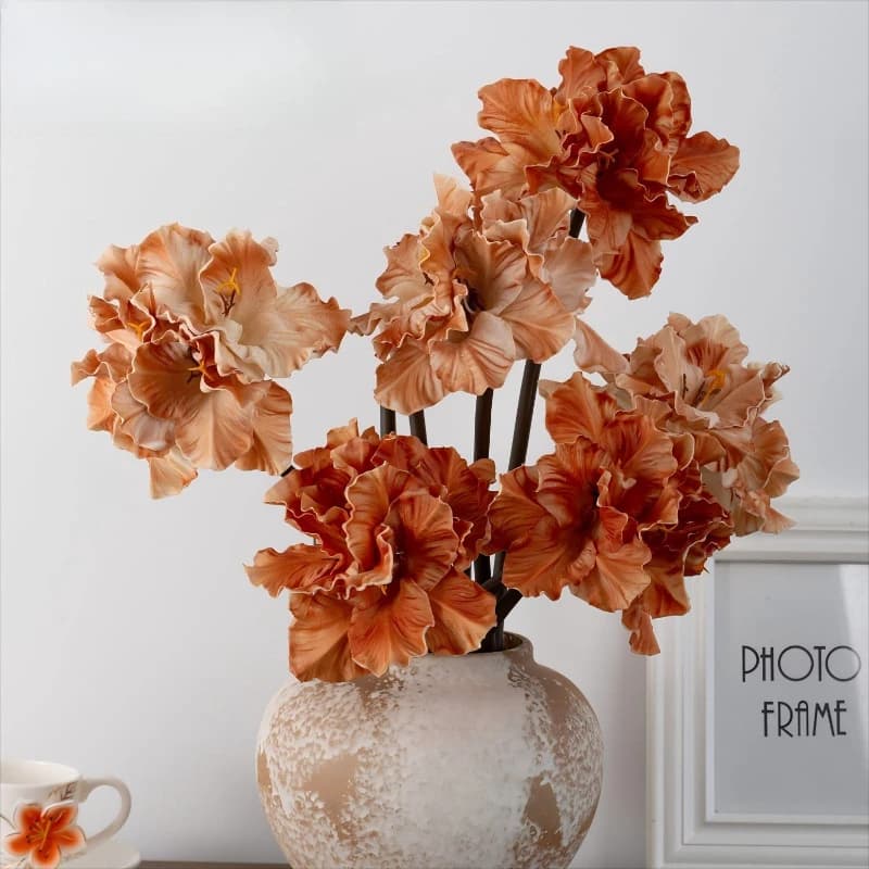 6pcs Artificial Flowers PU Purple Clivia Living Room Decorative Fake Flower Plant Simulation Gladiolus Branch Hall Decoration