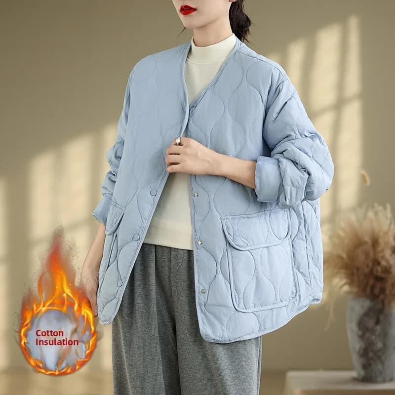 Giacca Imbottita Leggera in Cotone da Donna, Invernale, Taglie Forti, alla Moda, con Motivo a Rombi, Calda, Morbida, Imbottitura in Cotone, Cappotto Trendy