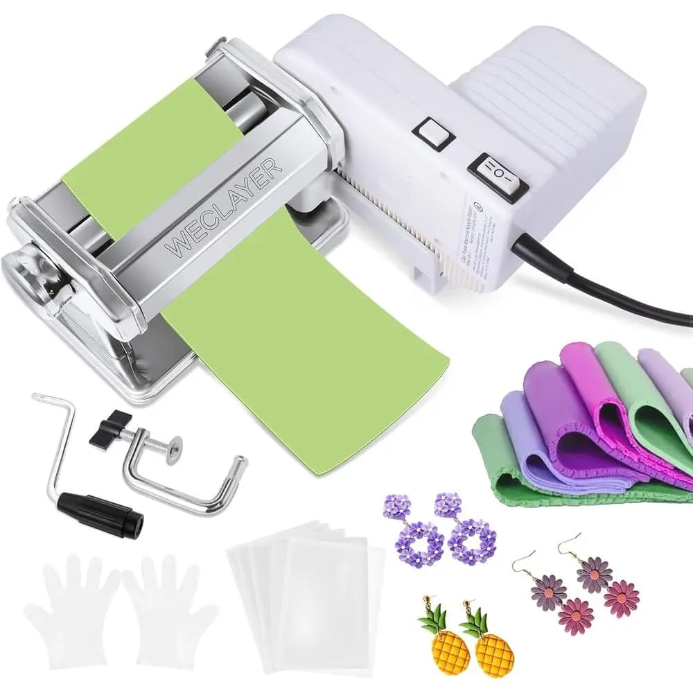 Set Macchina Elettrica per Pasta Modellabile con Doppio Rullo, 7 Spessori, 100 Fogli Antiaderenti, Guanti e Utensili per Modellare