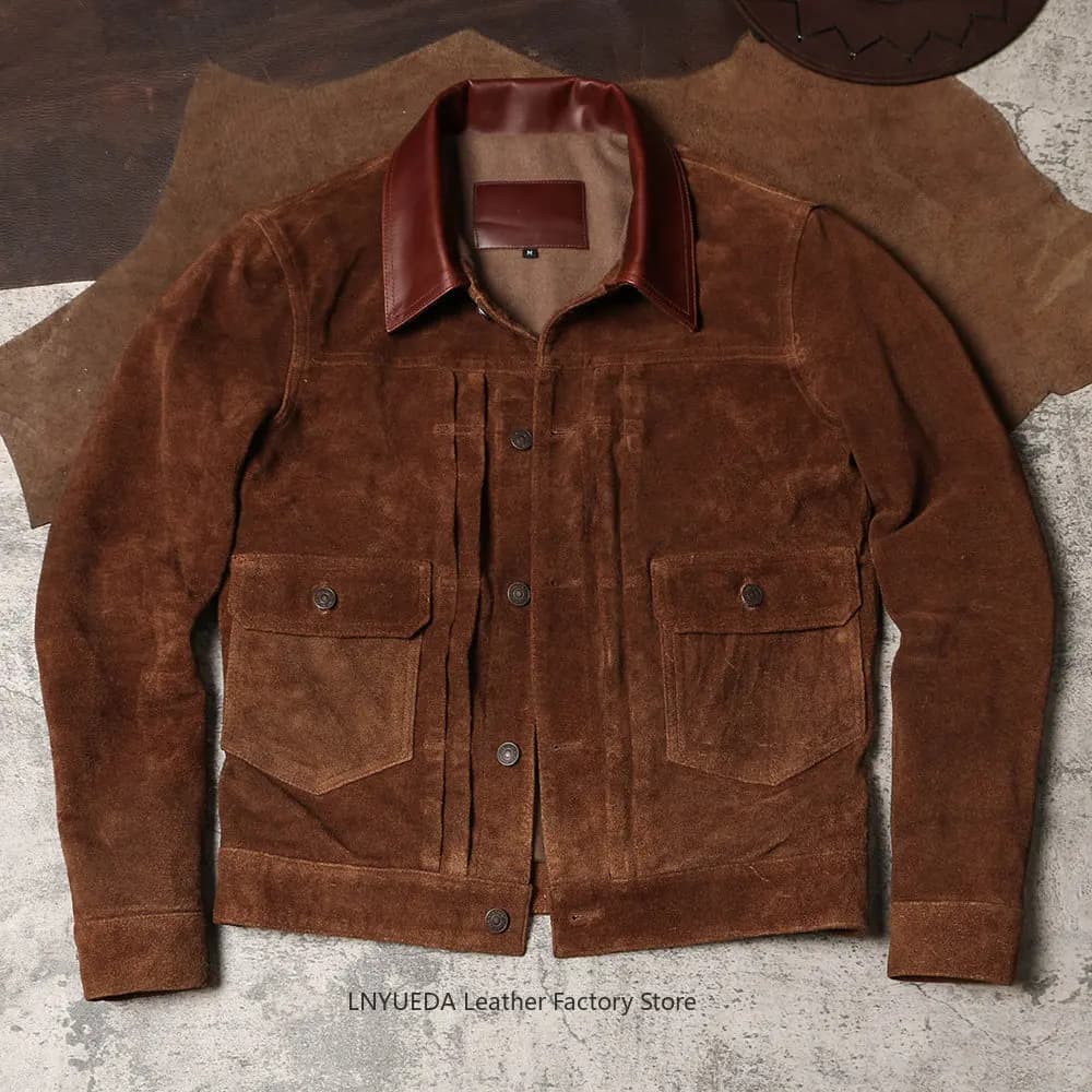 Giacca in Vera Pelle Vintage Americana per Uomo, Stile Amekaji, in Pelle di Vacchetta Nubuck 506, Cappotto in Vera Pelle
