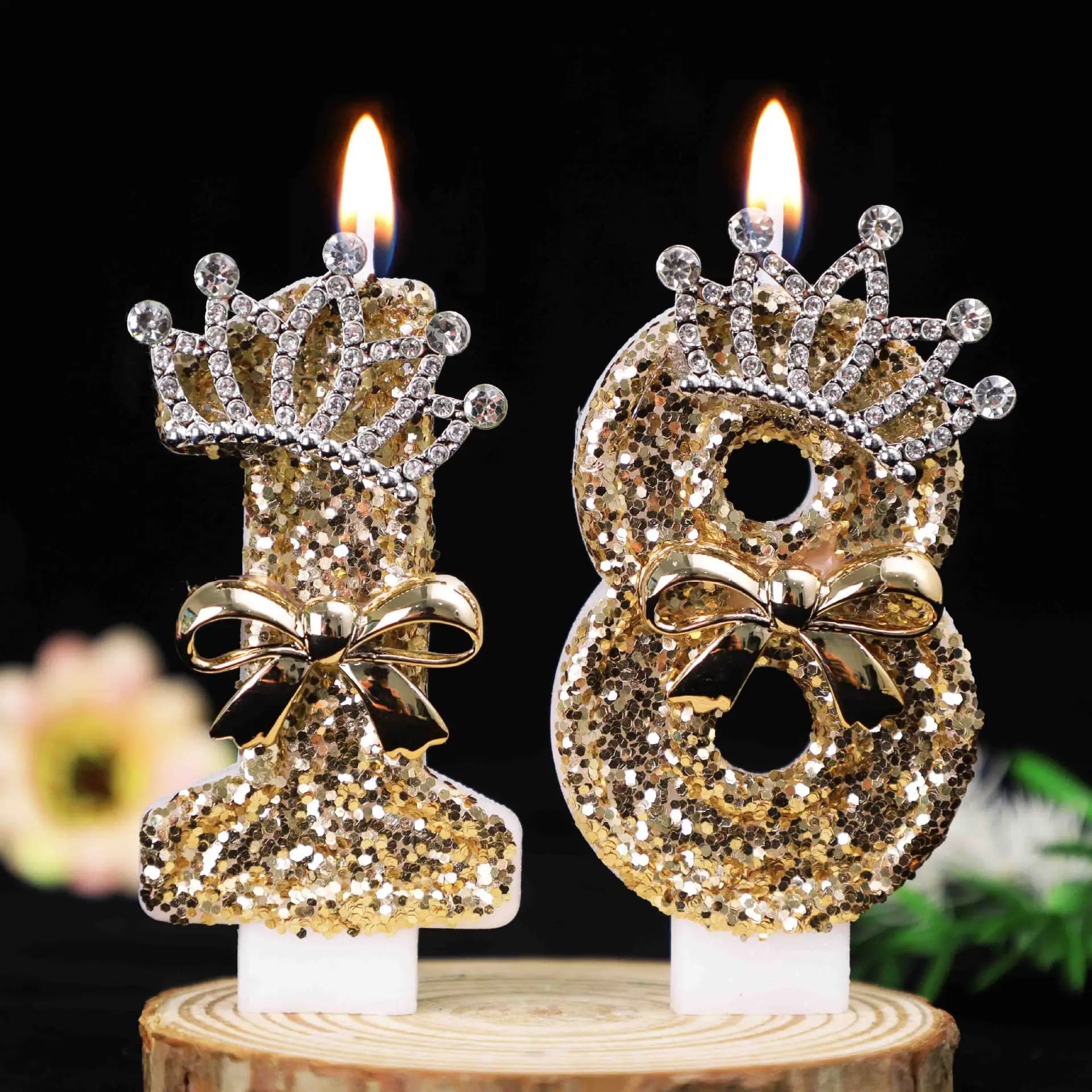 Candeline di compleanno con corona in glitter oro numeri 0-9, topper per torta con fiocco in strass per 18° compleanno, feste, matrimoni, decorazioni per anniversari