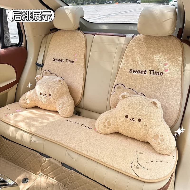Car Seat cushion in Cartoon Plush, Padded and Hot for Winter, Car Seat Cover with Car Bear