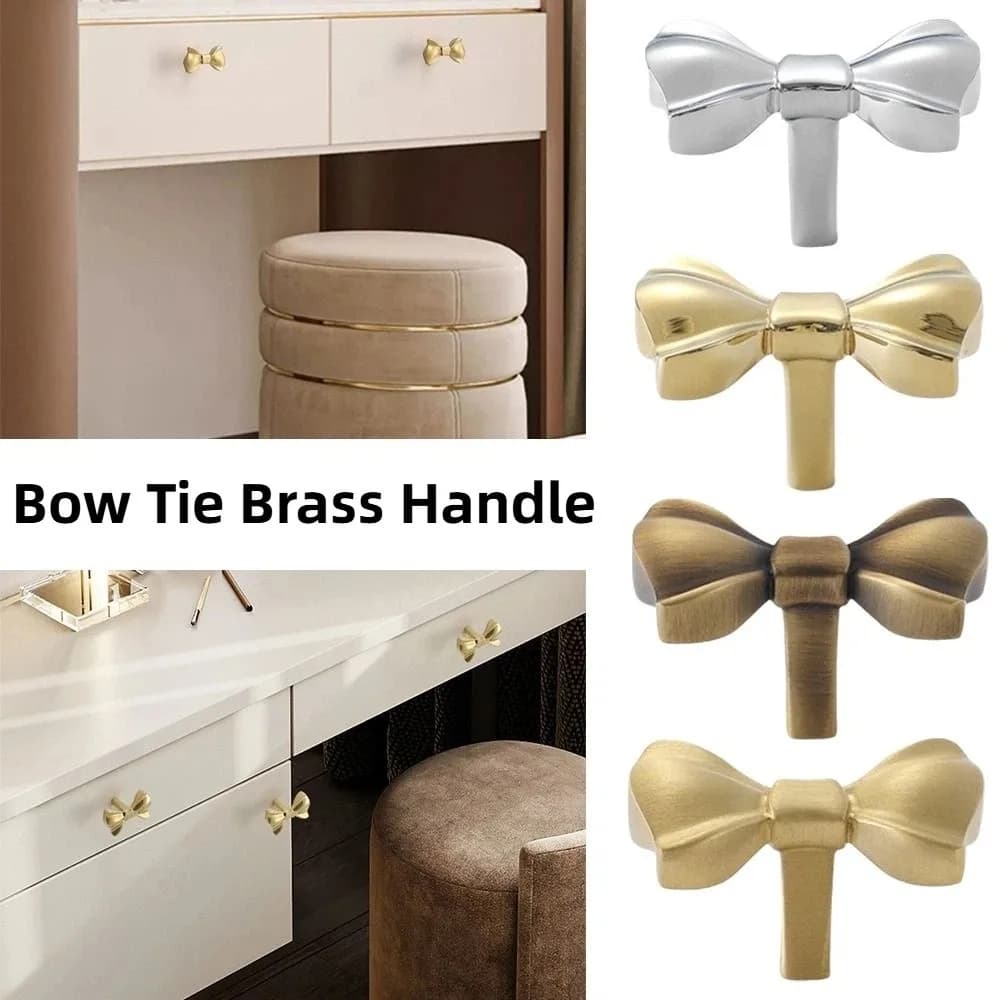 Retro Bow Tie Brass Handle Furniture Hardware Single Hole Cabinet Door Knobs Push-pull Vintage Wardrobe Drawer Pulls Dresser