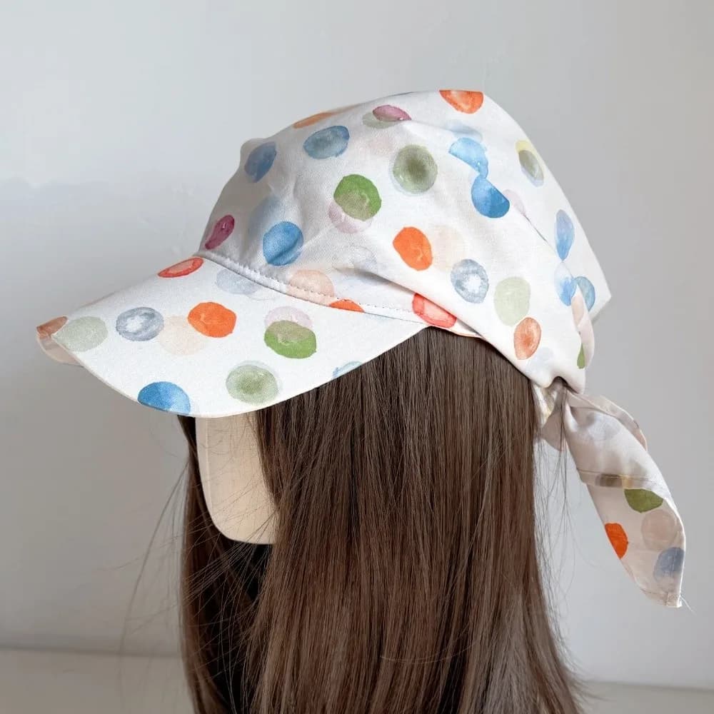 Fashion Adjustable Polka Dot Headscarf Cap Elegant Colorful Star Printed Sun Baseball Cap Lightweight Cute Turban Hat Outdoor