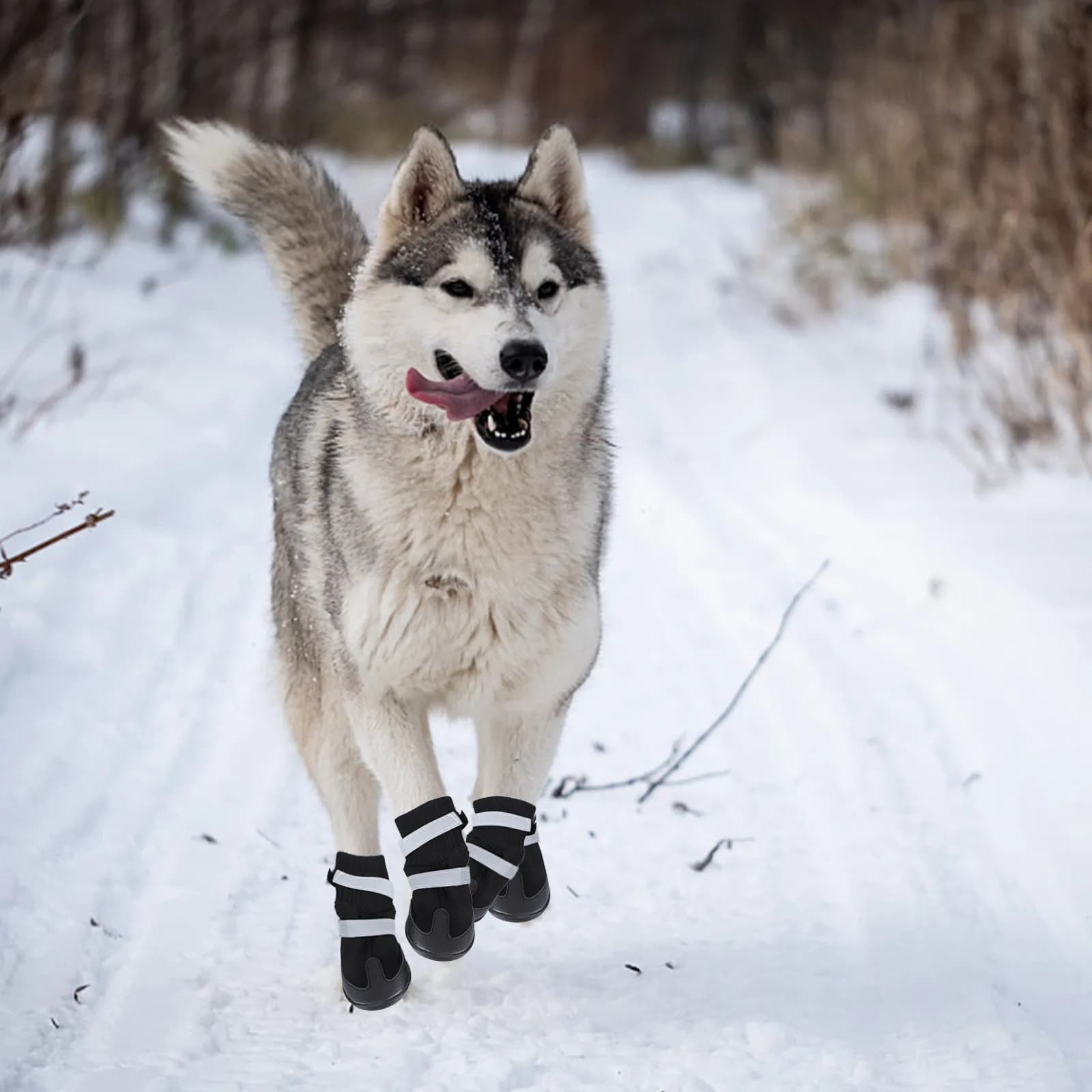 4Pcs Black Dog Sports Shoes Xl Size for Medium Large Dogs PU Terylen Thick Lint All Weather Hiking Running Winter Dog Boots