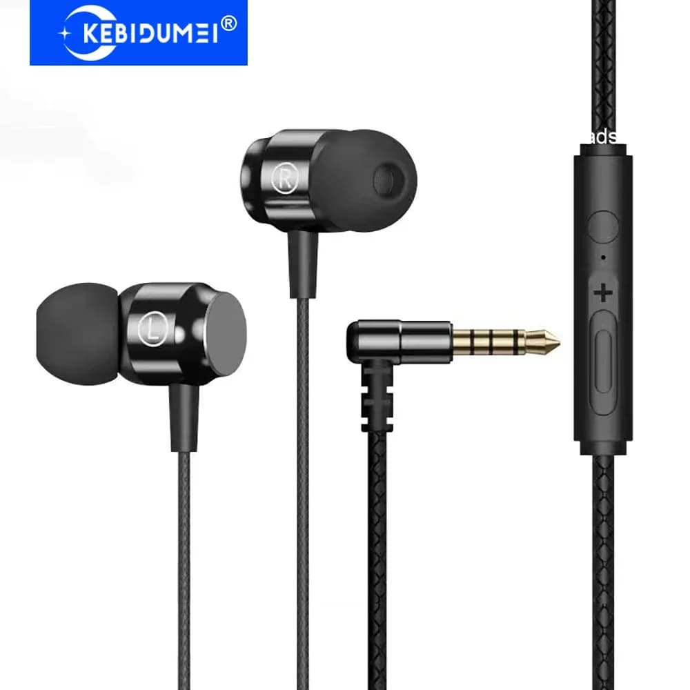 KEBIDUMEI 3.5 mm wired headphones with L cable, in-ear headphones with microphone, HiFi stereo game headphones with key control