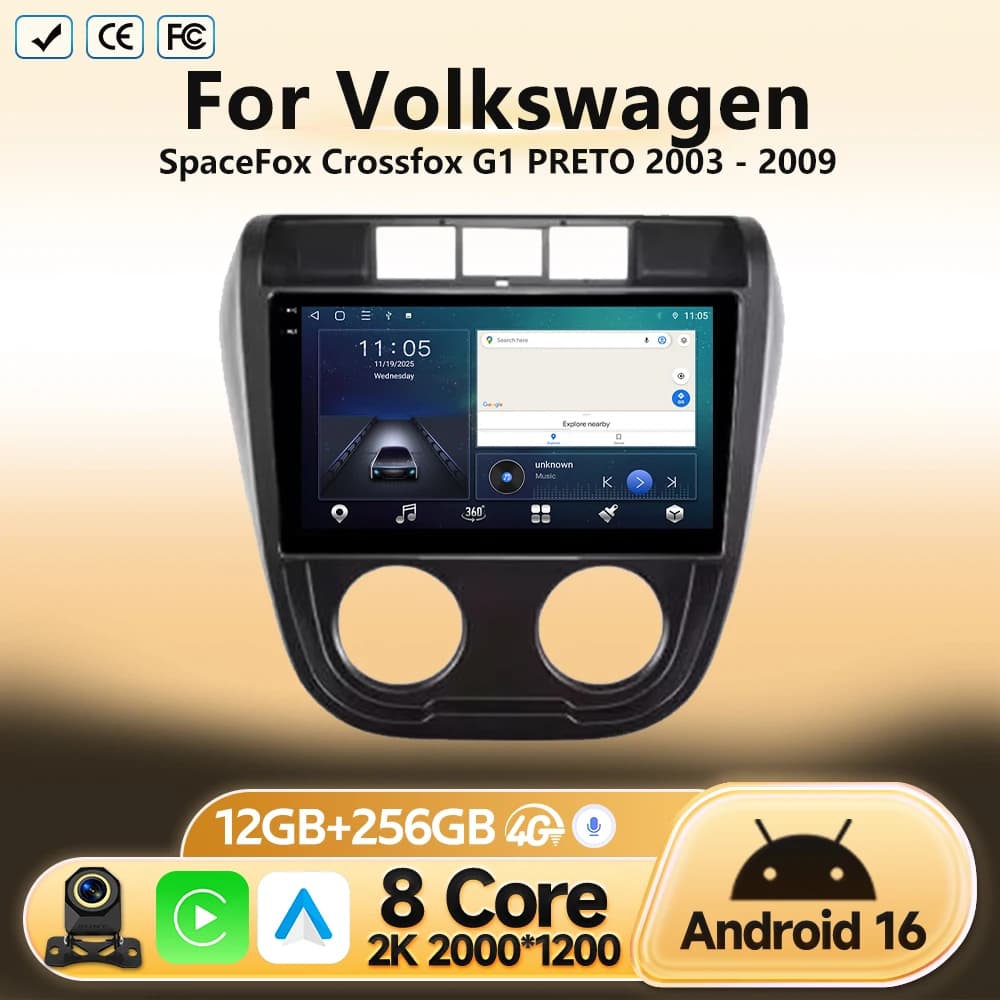 Android 16 For Volkswagen SpaceFox Crossfox G1 PRETO 2003 - 2009 Car Carplay Radio Multimedia Video Player GPS Navigation No DVD