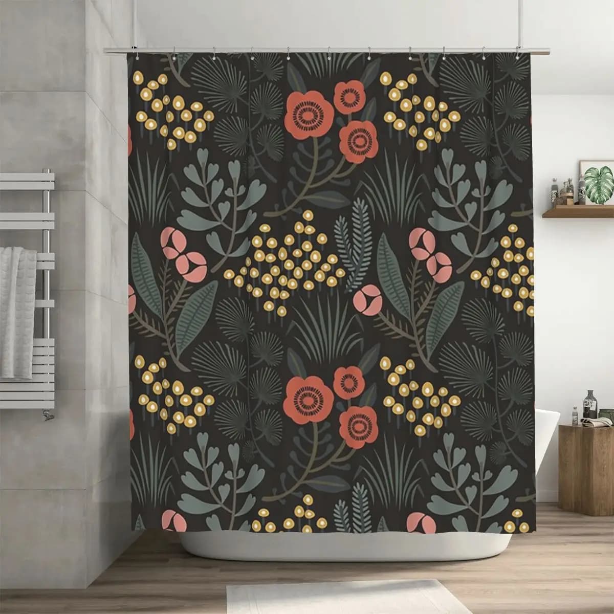 Tenda da doccia Night Garden in poliestere impermeabile per bagno con ganci