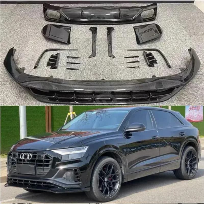 Real Carbon Fiber Body Kit For Audi Q8 2018-2023 Front Bumper Lip Rear Diffuser Wind Knife Side Skirt Spoiler Exhaust Tip