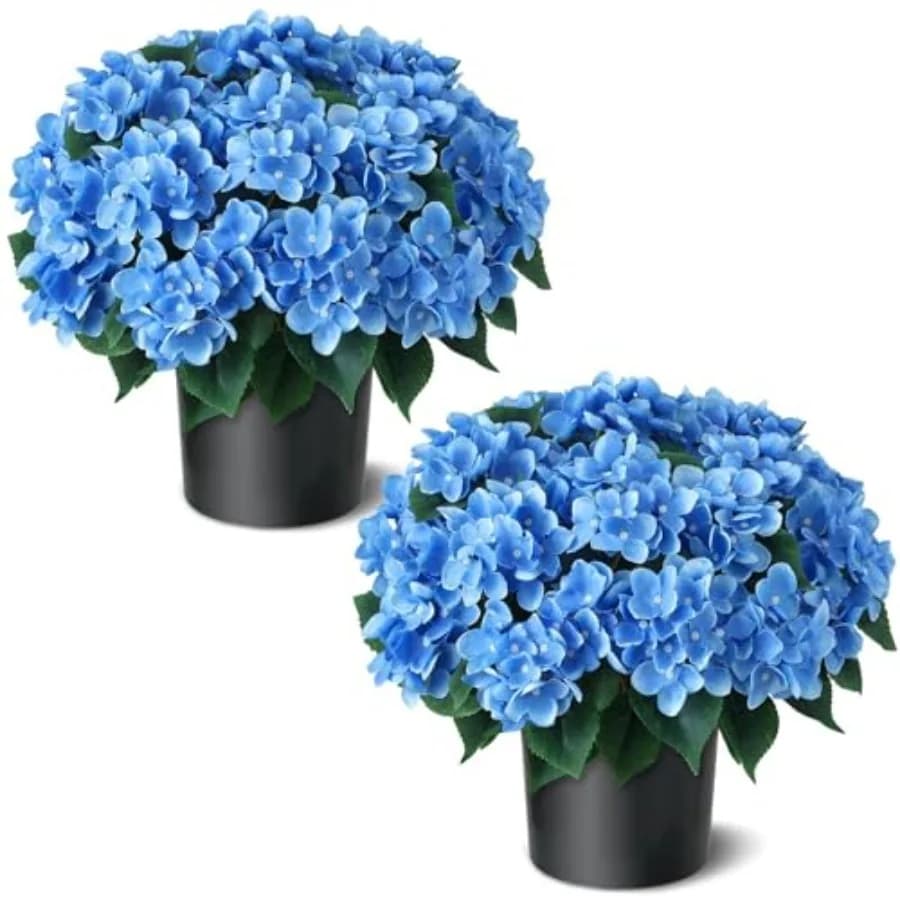 Alberi di Ortensie Artificiali - 2 Set di Piante Finte in Seta in Vaso, Cespugli di Ortensie Finte Resistenti ai Raggi UV per Esterni