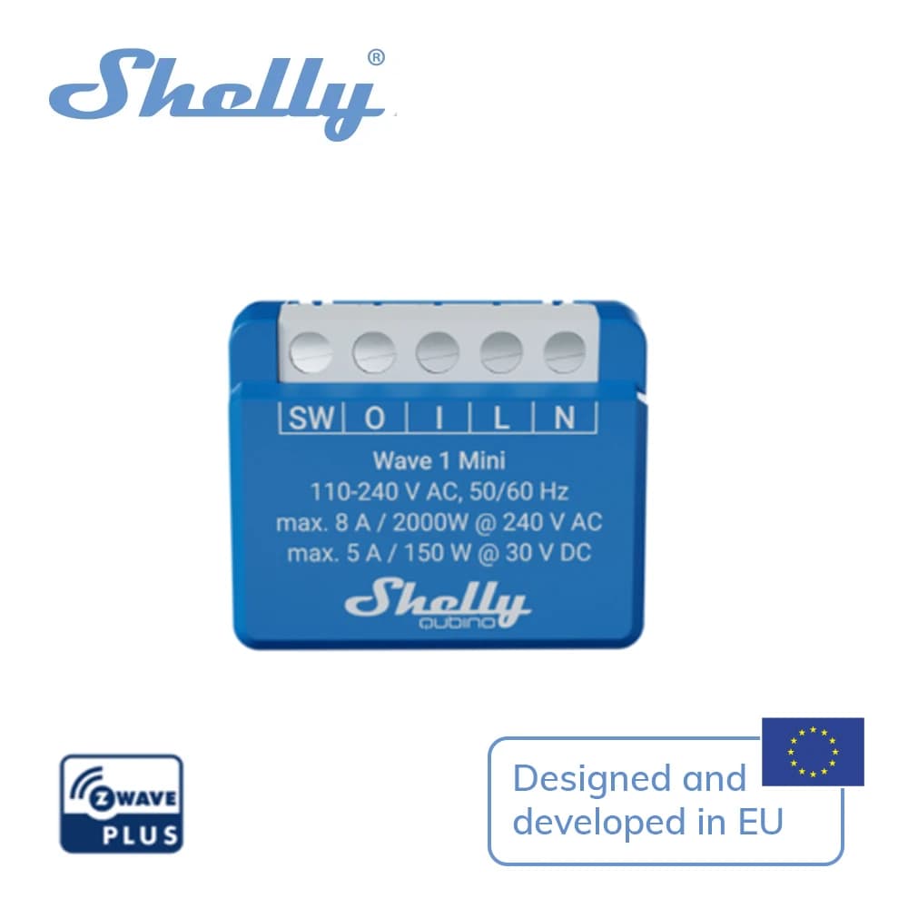 Shelly Wave 1 Mini Z-Wave ® smart switch, 1 channel 8 A with dry contacts The smallest Z-Wave smart switch in the world
