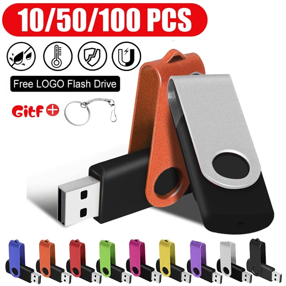 10/ 50/100 Unids/lote Logotipo Gratis Unità Metallo USB Flash 64GB 32Gb Memoria Flash USB Stick Pen Drive 128mb 512mb PenDrive