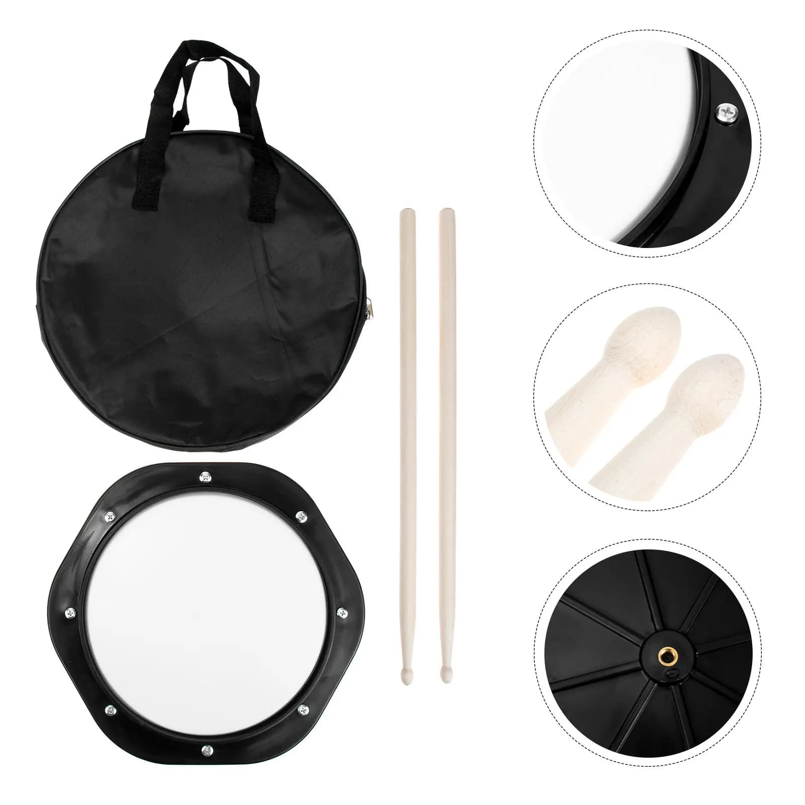 Set di Pad per Pratica Batteria in Legno Premium, Materiali in Nylon e TPE, Tappetino Silenzioso per Riduzione del Volume, Accessorio per Batteristi