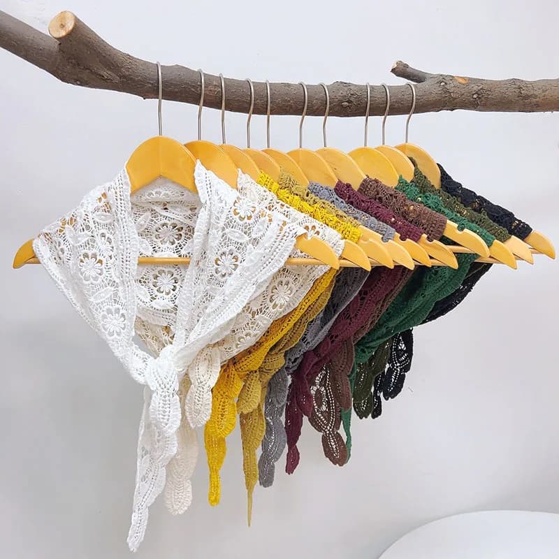 Cotton lace perforated scarf with wrapping neck, women's shawl, sun protection, breathable summer accessory for spring holidays on the beach