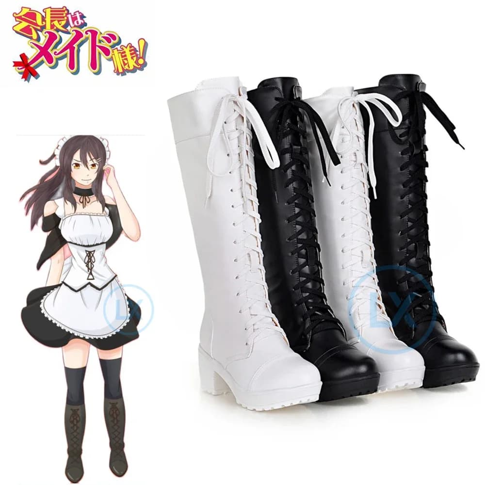 Max Anime Kaichou Wa Maid-Sama Ayuzawa Misaki nero bianco Cosplay scarpe stivali Cos scarpe