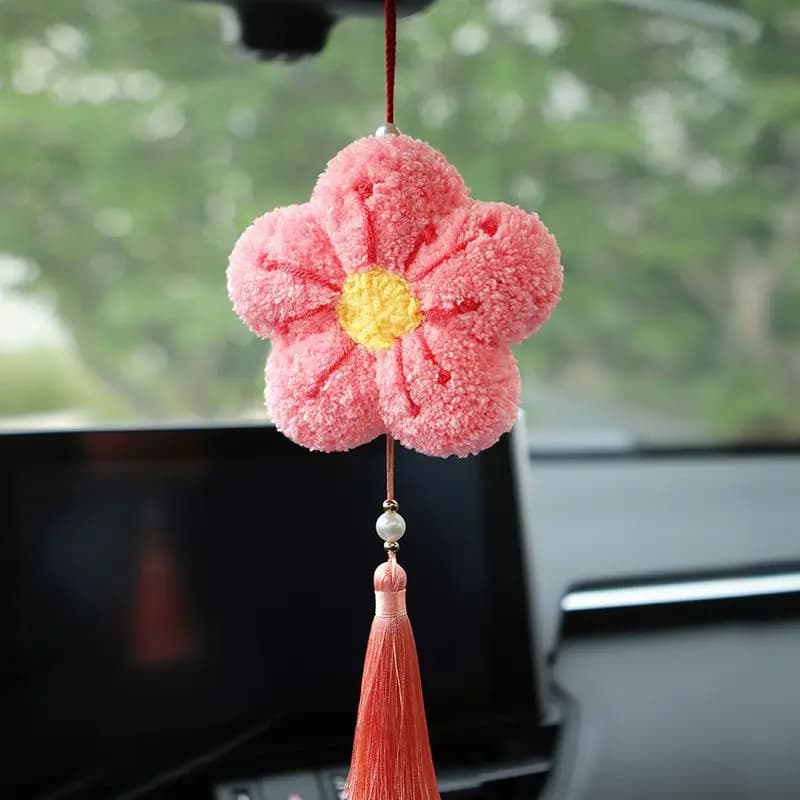 Flower Punch Needle Embroidery Pendant Kit Wool Poke Embroidery Stitch Car Pendant Home Decor Car Accessories For Craft Gift